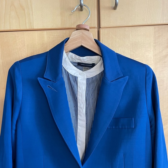 Smythe Blue Satin Peaked Lapel Blazer with Gold Buttons - Picture 6 of 10